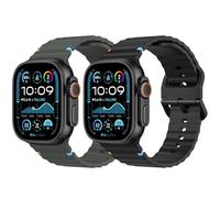 MoKo 2Pack Bandeau Sport Compatible with Apple Watch Ultra 2/Ultra 49mm,S10 46mm,9/8/7 45mm,SE2/SE/6/5/4 44mm,3/2/1 42mm, Bracelet de Remplacement Respirant Réglable, Noir + Vert Armée