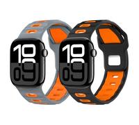 MoKo 2Pack Bracelet de Montre Compatible Avec Apple Watch Ultra 3/2/1 49mm,S11/S10 46mm,9/8/7 45mm,SE3/SE2/SE/6/5/4 44mm,3/2/1 42mm, Bracelet en silicone Épais Pour le Sport, NoirOrange+GrisOrange
