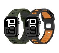 MoKo 2Pack Bracelet de Montre Compatible Avec Apple Watch Ultra 3/2/1 49mm,S11/S10 46mm,9/8/7 45mm,SE3/SE2/SE/6/5/4 44mm,3/2/1 42mm, Bracelet en silicone Épais Pour le Sport, NoirOrange+AgnNoirClair