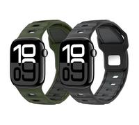 MoKo 2Pack Bracelet de Montre Compatible Avec Apple Watch Ultra 3/2/1 49mm,S11/S10 46mm,9/8/7 45mm,SE3/SE2/SE/6/5/4 44mm,3/2/1 42mm, Bracelet en silicone Épais Pour le Sport, AgnNoirClair+NoirMT