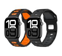 MoKo 2Pack Bracelet de Montre Compatible Avec Apple Watch Ultra 2/Ultra 49mm,S10 46mm,9/8/7 45mm,SE2/SE/6/5/4 44mm,3/2/1 42mm, Bracelet en silicone Épais Pour le Sport, NoirOrange+NoirMT