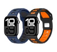 MoKo 2Pack Bracelet de Montre Compatible Avec Apple Watch Ultra 2/Ultra 49mm,S10 46mm,9/8/7 45mm,SE2/SE/6/5/4 44mm,3/2/1 42mm, Bracelet en silicone Épais Pour le Sport, NoirOrange+BleuFoncéNoir