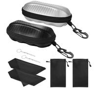 MoKo 2PCS Étui à Lunettes de Soleil Portable, Coque Semi-Dure Unisexe Étui de Protection, Support d'Étui à Lunettes en PU avec Crochet de Suspension en Métal, Mini Tournevis, Noir & Argent