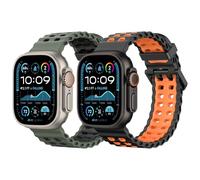 MoKo 2Pièces Bande Océan Compatible avec Apple Watch Ultra 3/2/1 49mm,S11/S10 46mm,9/8/7 45mm,SE3/SE2/SE/6/5/4 44mm,3/2/1 42mm,Bracelet Silicone avec Connecteur Métallique,NoirOrange+VertArméeNoir