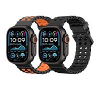 MoKo 2Pièces Bande Océan Compatible avec Apple Watch Ultra 3/2/1 49mm,S11/S10 46mm,9/8/7 45mm,SE3/SE2/SE/6/5/4 44mm,3/2/1 42mm, Bracelet Silicone Respirant avec Connecteur Métallique, Noir+Noir Or