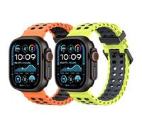 MoKo 2Pièces Bande Océan Compatible avec Apple Watch Ultra 3/2/1 49mm,S11/S10 46mm,9/8/7 45mm,SE3/SE2/SE/6/5/4 44mm,3/2/1 42mm,Bracelet Silicone avec Connecteur Métallique,Orange Noir+GrisCitronVert