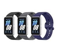MoKo 3 Pièces Bracelets de Montre Compatible avec Samsung Galaxy Fit 3 pour Femme Homme, Bracelet de Sport de Remplacement en Silicone Souple, Noir+Indigo+Gris Acier Platine