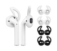 MoKo 4 Pièce Étui/Skin Compatible avec AirPods/EarPods, Crochet d'oreille Remplaçable en Silicone Souple, Antidérapant et Anti-Perte, Accessoire de l'Écouteur, Parfait pour Sport - Blanc & Noir