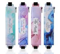 MoKo 4 Pièces Étuis à Stylos pour Carnet de Notes, Trousses à Crayons Élastiques en Cuir PU avec Bande Réglable, Pochette de Stylo avec Fermeture Éclair, Porte-Stylos pour Fournitures, Multicolore C