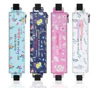 MoKo 4 Pièces Étuis à Stylos pour Carnet de Notes, Trousses à Crayons Élastiques en Cuir PU avec Pochette et Bracelet Réglable, Pochette de Stylo avec Fermeture Éclair, Porte-Stylos pour Fournitures