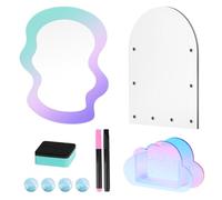 MoKo 5 en 1 Ensemble d'Accessoires d'Armoire Magnétique, 1 Miroir de Casier Magnétique Irisé & 1 Tableau Effaçable à Sec & 1 Organisateur de Porte-Stylos en Acrylique & 2 Marqueurs & 4 Aimants, Bleu