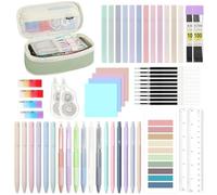 MoKo 56 PCS Fournitures Scolaires avec Pochette à Stylos, Set de Papeterie pour étudiants, 12 Stylos Gel, 12 Surligneurs Pastel, 6 Porte-Mines 0,5/0,7mm, Onglets pour Notes Autocollantes (Vert)