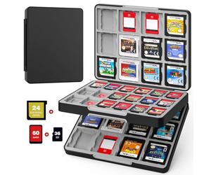 MoKo 60 Étui pour Cartes de Jeu pour Switch 2/3DS/3DSX/2DS/DSi, Boîte de Rangement Jeux Switch, Rangement Jeux avec 24 Fentes Carte 3DS & 36 Fentes Carte SD, Noir