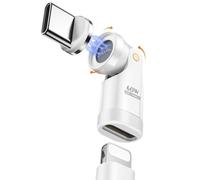 MoKo Adaptateur Magnétique 60W Lightning vers USB-C, Connecteur Lightning vers USB-C à 9-Pin Pivotant à 180° et 360°, Adaptateur de Recharge pour iPhone 17 Air/16/15 Pro Max,iPad,MacBook,Galaxy, Blanc