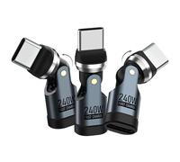 MoKo Adaptateur USB C à 90 Degrés 240 W (3Pcs) - Adaptateur Type-C à Angle Droit, Adaptateur de Charge USBC vers USB C à 180 et 360 Degrés pour iPhone 17 Air 16 15 Pro Max, MacBook/iPad, Galaxy, Gris