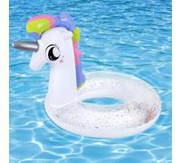MoKo Anneaux de Natation en PVC, Bague de Piscine en Forme de Licorne Mignon, Cercle de Natation avec Paillettes Brillantes, Jouet de Piscine Gonflable Amusant pour Adolescents Enfants, Blanc