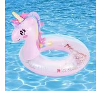MoKo Anneaux de Natation en PVC, Cercle de Natation avec Paillettes Brillantes, Bague de Piscine en Forme de Licorne Mignon, Jouet de Piscine Gonflable Amusant pour Adolescents Enfants, Rose