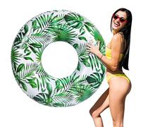 MoKo Anneaux de Natation pour Adultes, Bague de Piscine en PVC Épais avec Motif Imprimé, Bouée de Natation Gonflable Amusante pour Piscines, Plages, Parcs Aquatiques, Blanc + Feuille Verte