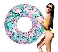 MoKo Anneaux de Natation pour Adultes, Bague de Piscine en PVC Épais avec Motif Imprimé, Bouée de Natation Gonflable Amusante pour Piscines, Plages, Parcs Aquatiques, Rose + Feuille Verte
