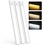 MoKo Bande Lumière LED, Lampe de Nuit sans Fil avec Détecteur de Mouvement et Bande Magnétique, Lampe de Placard Rechargeable USB pour Dessous de Placard, Cuisine, Escalier, Chambre, Blanc, 3 Pièces