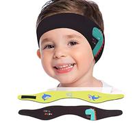 MoKo Bandeau de Natation Enfant, 2PCS Dinosaure Mignonne Protection Auditive Bandeau d'Oreilles Enfants en Néoprène, Bandeau Sport Élastique Sport Nautique, pour Âge 3-9 Enfants Taille M - Noir+Jaune