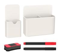 MoKo Boîte de Rangement Magnétique, Lot de 2 Support de Crayon avec 2 Marqueurs & 1 Effaceur à Sec pour Tableau Blanc, Porte-Marqueur avec 2 Compartiments pour Réfrigérateur Surface Magnétique, Blanc