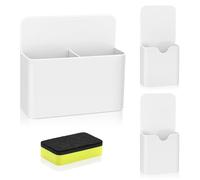 MoKo Boîte de Rangement Magnétique, Lot de 3 Support Crayon avec 1 Effaceur à Sec pour Tableau Blanc, Porte-Marqueur pour Casier, Réfrigérateur, Surface Magnétique, Blanc