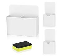 MoKo Boîte de Rangement Magnétique, Lot de 3 Support Crayon avec 1 Effaceur à Sec pour Tableau Blanc, Porte-Marqueur pour Réfrigérateur Surface Magnétique, Blanc