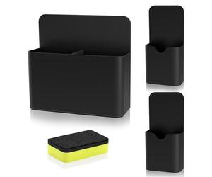 MoKo Boîte de Rangement Magnétique, Lot de 3 Support Crayon avec 1 Effaceur à Sec pour Tableau Blanc, Porte-Marqueur pour Réfrigérateur Surface Magnétique, Noir