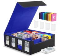 MoKo Boîte de Rangement pour Cartes à Collectionner, 3000+ Cartes MTG avec 24 Séparateurs & 4 Supports de Carte, Étui de Cartes avec Fenêtre d'Affichage pour Carte de Jeu Magiques, YugiOh, Noir+Bleu