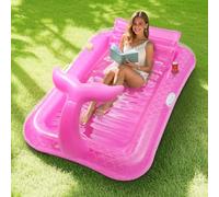 MoKo Bouée Gonflable à Queue de Sirène pour Adultes en PVC, 182 x 120cm Matelas de Piscine Gonflable avec Oreiller & Porte-Gobelets, Chaise de Piscine Longue pour Parc Aquatique Plage, Rose