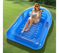 MoKo Bouée Gonflable en Forme de Bateau, 200 x 125 cm Matelas de Piscine Gonflable avec Bar à Glace & Porte-Gobelets, Chaise de Piscine Longue avec Oreiller pour Parc Aquatique Plage, Bleu