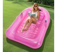 MoKo Bouée Gonflable en Forme de Bateau, 200 x 125 cm Matelas de Piscine Gonflable avec Bar à Glace & Porte-Gobelets, Chaise de Piscine Longue avec Oreiller pour Parc Aquatique Plage, Rose