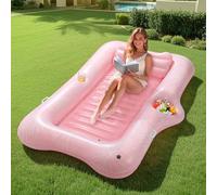 MoKo Bouée Gonflable pour Adultes en PVC, 82" x 50" Matelas de Piscine Gonflable avec Bac à Glaçons & Porte-Gobelets, Chaise de Piscine Longue pour Parc Aquatique Plage, Feuille Rose