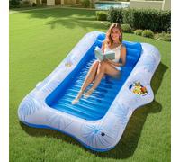 MoKo Bouée Gonflable pour Adultes en PVC, 82" x 50" Matelas de Piscine Gonflable avec Bac à Glaçons & Porte-Gobelets, Chaise de Piscine Longue pour Parc Aquatique Plage, Foglia Blu