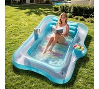 MoKo Bouée Gonflable pour Adultes en PVC, 82" x 50" Matelas de Piscine Gonflable avec Bac à Glaçons & Porte-Gobelets, Chaise de Piscine Longue pour Parc Aquatique Plage, Vert Menthe & Argent