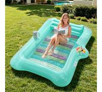 MoKo Bouée Gonflable pour Adultes en PVC, 82" x 50" Matelas de Piscine Gonflable avec Bac à Glaçons & Porte-Gobelets, Chaise de Piscine Longue pour Parc Aquatique Plage, Vert Menthe Transparent