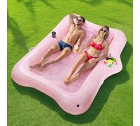 MoKo Bouée Gonflable pour Adultes en PVC, 84" x 58" Matelas de Piscine Gonflable avec Bac à Glaçons & Porte-Gobelets, Chaise de Piscine Longue pour Parc Aquatique Plage, Feuille Rose