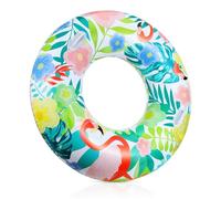 MoKo Bouée pour Adultes, Bouée de Piscine avec Double Poignée pour Une Prise Facile et Équilibrée, Anneau de Natation Gonflable pour Plage, Parc Aquatique, Lac, Fête, 120#, Flamant Rose Coloré