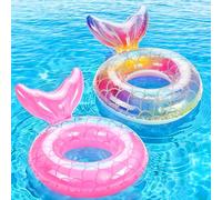 MoKo Bouée Sirène, (58cm) Anneau de Natation Gonflable en PVC, Flotteur de Piscine en Forme de Sirène avec Queue pour Adulte, Jouet pour Sports Nautiques Vacances d'Été Plage, Arc-en-Ciel + Rose