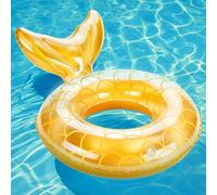 MoKo Bouée Sirène, (58cm) Anneau de Natation Gonflable en PVC, Flotteur de Piscine en Forme de Sirène avec Queue pour Adulte, Jouet pour Sports Nautiques Vacances d'Été Plage, Doré