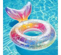 MoKo Bouée Sirène, (58cm) Anneau de Natation Gonflable en PVC, Flotteur de Piscine en Forme de Sirène avec Queue pour Adulte, Jouet pour Sports Nautiques Vacances d'Été, Écailles d'argent Arc-en-Ciel