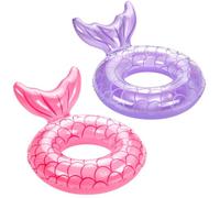 MoKo Bouée Sirène, (58cm) Anneau de Natation Gonflable en PVC, Flotteur de Piscine en Forme de Sirène avec Queue pour Adulte, Jouet pour Sports Nautiques Vacances d'Été Plage, Violet + Or Rose