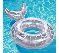 MoKo Bouée Sirène, Anneau de Natation Gonflable en PVC avec Poignées, Flotteur de Piscine en Forme de Sirène avec Queue pour Adulte, Jouet pour Sports Nautiques Vacances d'Été Plage, Argenté