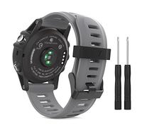 MoKo Bracelet Compatible avec Garmin Fenix 3/3 HR/5X/5X Plus/Tactix Charlie/Descent Mk1, Bracelet de Remplacement en Silicone avec des Outils - GRIS