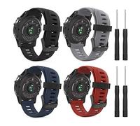 MoKo Bracelet Compatible avec Garmin Fenix 3/3 HR/5X/5X Plus/Tactix Charlie/Descent Mk1, [Lot de 4] Bracelet de Remplacement en Silicone avec des Outils - Noir + Gris + Bleu Nuit + Rouge Foncé