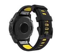 MoKo Bracelet Compatible avec Garmin Fenix 7/7 Pro/6/6 Pro/5/5 Plus/Forerunner 965/955/945/Instinct/Instinct 2, Quick Fit 22mm Bracelet de Remplacement en Silicone Souple Bicolore, Noir/Jaune