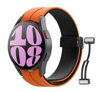 MoKo Bracelet Compatible avec Samsung Galaxy Watch 7 FE 6 5 4 40mm 44mm/Watch 6 Classic 43mm 47mm/5 Pro 45mm/4 Classic 42mm 46mm, Bracelet en Silicone de Remplacement à Fermoir Magnétique, Orange/Noir