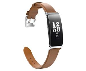 MoKo Bracelet en Cuir Compatible avec Fitbit Inspire 2/HR/Inspire, Bracelet de Montre de Remplacement en Cuir Synthétique pour Femmes Hommes, Brun