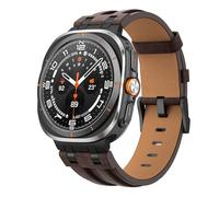 MoKo Bracelet en Cuir Compatible avec Samsung Galaxy Watch Ultra 47mm (2025/2024), Bracelet de Remplacement en Cuir Véritable avec Connecteur Métallique pour Homme, Noir+Marron Foncé